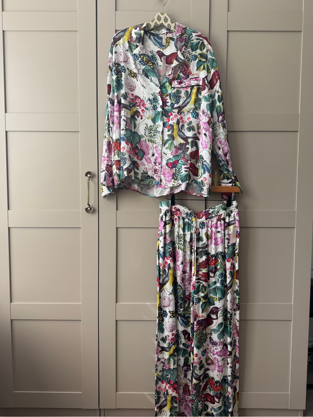 Lyrebird Neela Oversized Pajama Shirt and Pants Botanical Bird Print